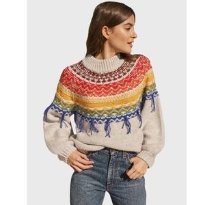 SAYLOR Fair Isle fringe detail oversized sweater